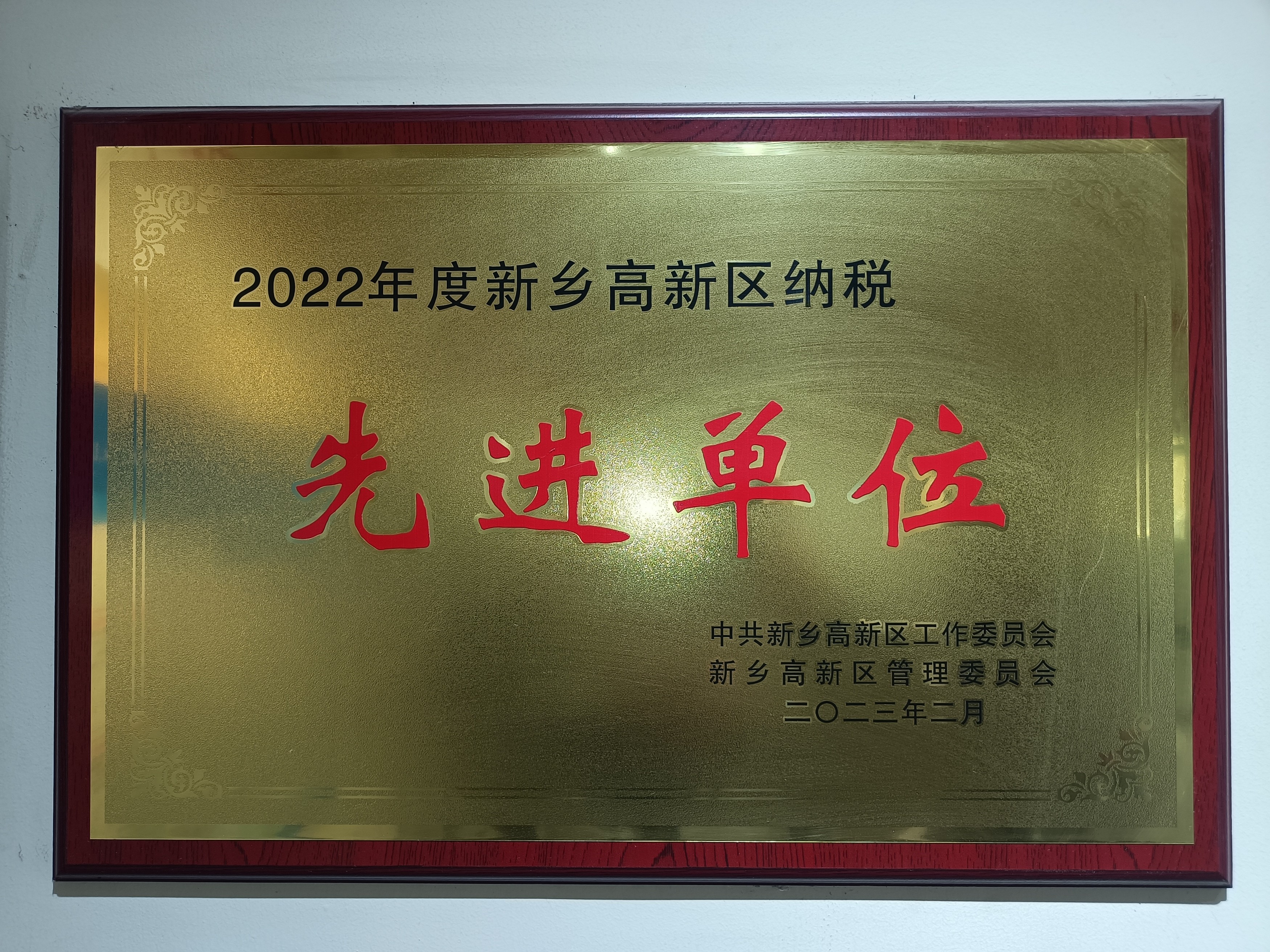 2022年度新乡高新区纳税先进单位